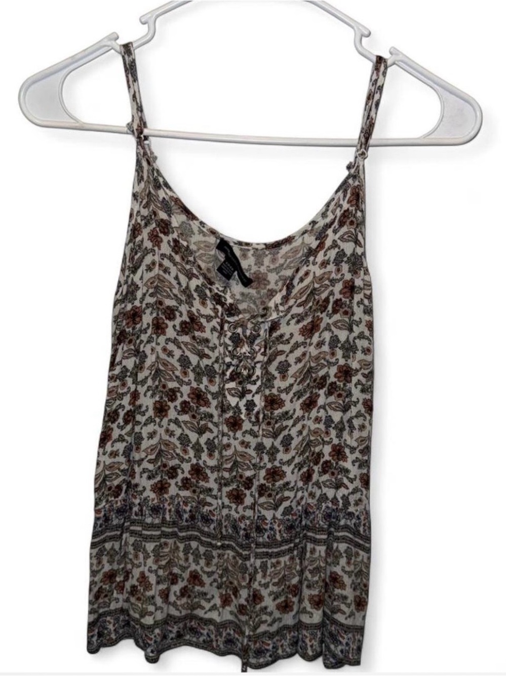 American Eagle Outfitters Floral Lace-Up Camisole - Cream, Brown, Green